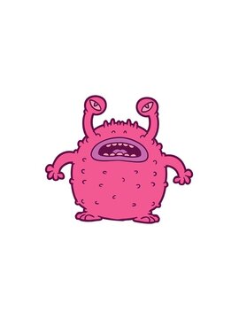 pressure popping animation of grumpy cartoon alien