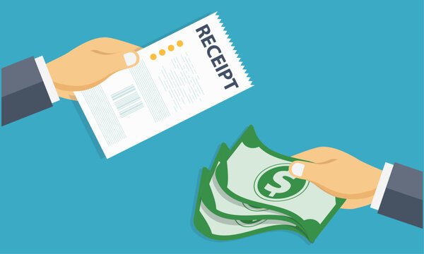  Financial Transaction Vector, Hands Exchanging Cash and Receipt for Payment Processing and Commerce Graphics