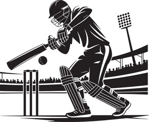 A skilled cricket batsman prepares to hit the ball during a match at the stadium