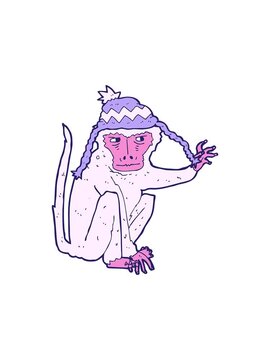 popping motion animation of cartoon monkey wearing hat