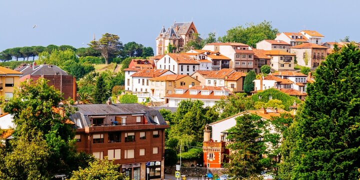 Panoramic view of the town of Comillas, Cantabria, Spain, Europe