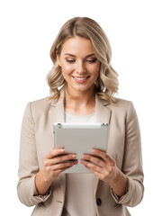 Fototapeta premium Professional woman using tablet isolated on transparent background