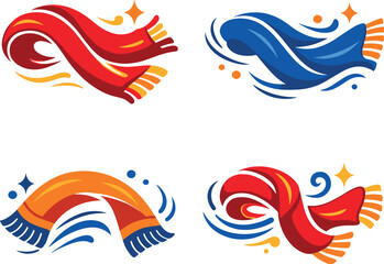 Obraz premium Vibrant Scarf Icons. Two-Color vector icons of scarf in wind: flowing scarf, drifting fabric, curved wave, flutter edge, loose