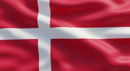 Vibrant Danish flag waving with dynamic red and white colors