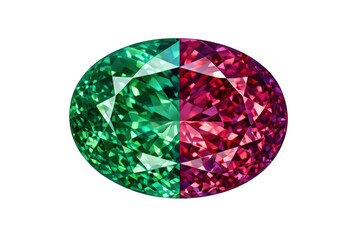Fototapeta premium Alexandrite gemstone exhibiting strong color change with green and red violet hues, oval cut for jewelry design