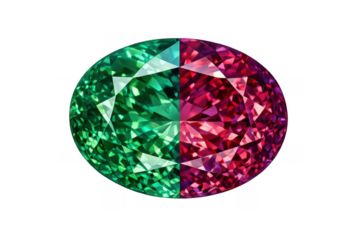 Alexandrite gemstone exhibiting strong color change with green and red violet hues, oval cut for jewelry design