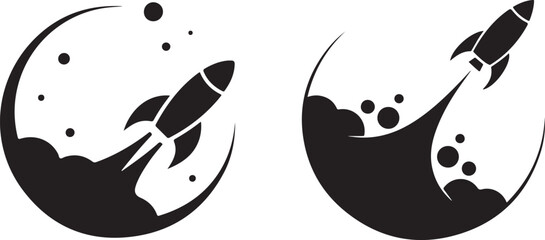 Rocket Launch Startup Growth Silhouette Vector Illustration