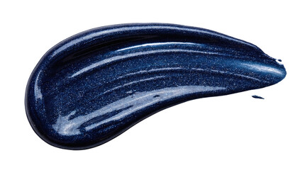 Deep navy metallic acrylic brush stroke with fine shimmer and glossy texture on transparent...