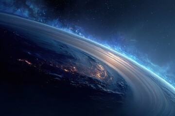 Fototapeta premium A space station with a large blue planet in the background