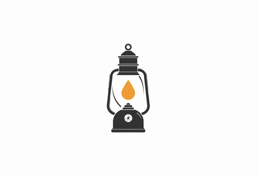Vintage Kerosene Lantern Icon with Burning Flame on Minimalistic Background Symbolizing Old-fashioned Lighting and Warmth