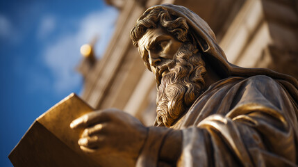 Moses main figure of Catholicism, faceless biblical character, religious leader, Old Testament prophet, spiritual authority, faith narrative, with copy space