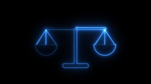 glowing scales and justice icon animation video. scales of justice.4K black background visuals