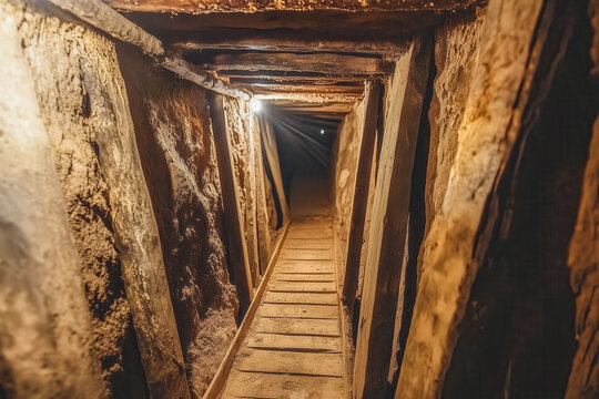 Old gold mine underground tunnel