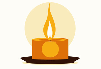 Warm Glowing Candle with Gentle Flame on a Simple Plate Emitting Soft Light Amidst a Serene and Calming Ambiance