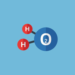 Water molecule with two hydrogen atoms and one oxygen atom connected.