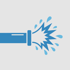 Obraz premium A blue pipe bursts with water droplets spraying outwards.
