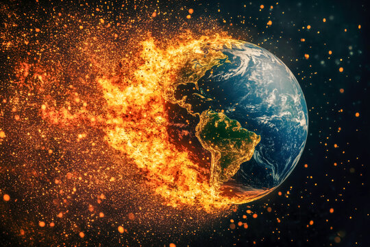 Planet Earth burning, global warming concept.
