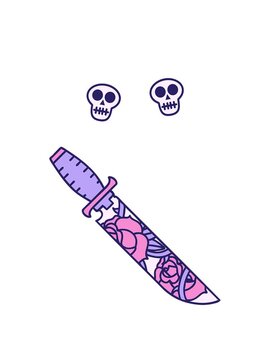 spinning skulls animation of iconic tattoo style image of a dagger with flowers