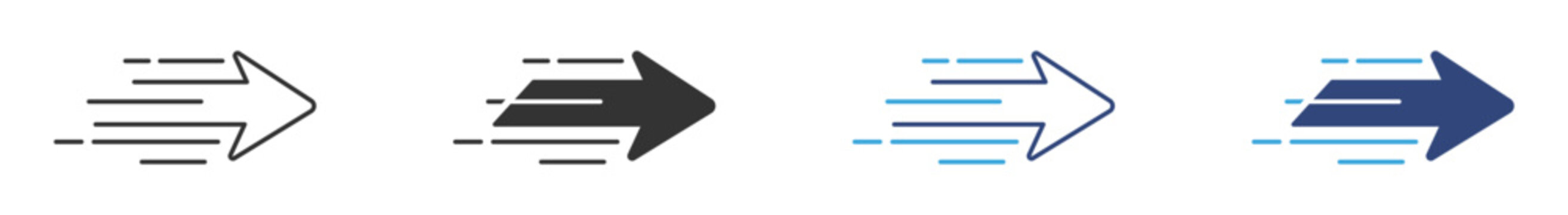 Fast Arrow Icon Set. Speed and Direction Symbols. Motion and Navigation Collection, Vector Illustration.