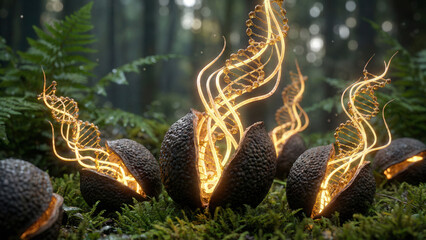 Transformative bakuchiol serum infusion in a lush forest environment nature's beauty conceptual visualization