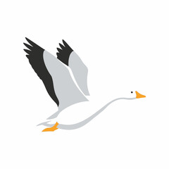 Obraz premium Illustration of a stylized white bird flying with black wing tips.
