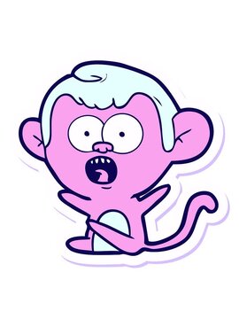 neon light effect animation of sticker of a cartoon shocked monkey