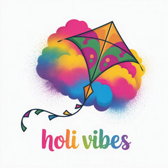 Colorful kite flying high over vibrant holi powder splashes evoking festive vibes Vector, illustration