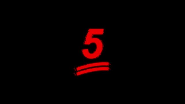 5 Number Handwritten With Underline Animation. 4k