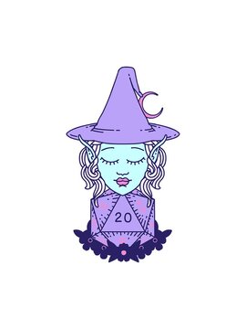 shivering motion animation of Retro Tattoo Style elf mage character with natural twenty dice roll