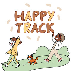 Fototapeta premium Happy Track — Playful Rounded Typography with Cartoon Characters in Solid Colors