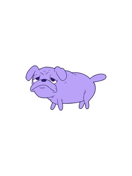 flashy sales animation of cartoon unhappy pug dog