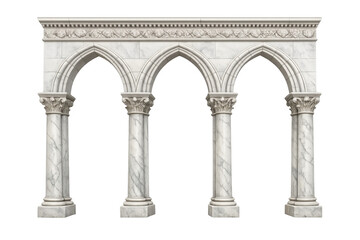 Obraz premium Gothic arcade portal with three pointed arches and pilasters, white marble architecture element on transparent background