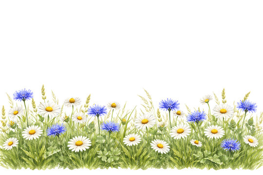 Wildflower Meadow Lower Border with Daisies and Cornflowers