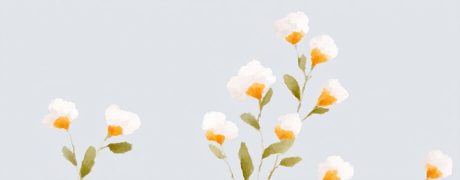 A white flower with yellow flowers on a blue background