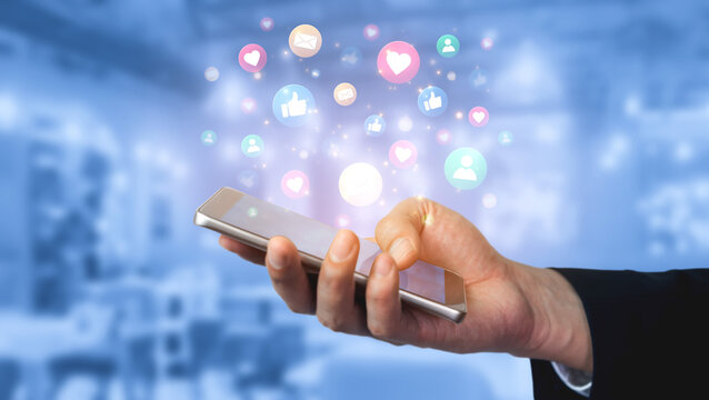 Concept of digital marketing and online communication. A network of user engagement is shown through social media feedback notifications which helps build a strong community. Fermion - Powered by Adobe