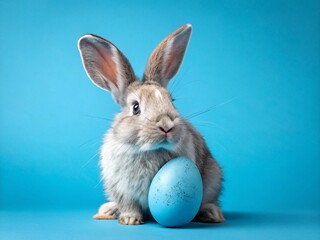 Obraz premium happy Easter with white rabbit on blue background 