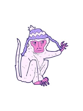 spinning motion animation of cartoon monkey wearing hat