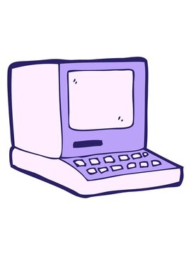 bob and pause animation of cartoon old computer
