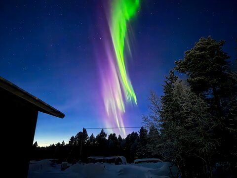 Stunning Aurora Borealis in Lapland during polar night north to the arctic circle, close to the cities of Ivalo and Inari in Finland