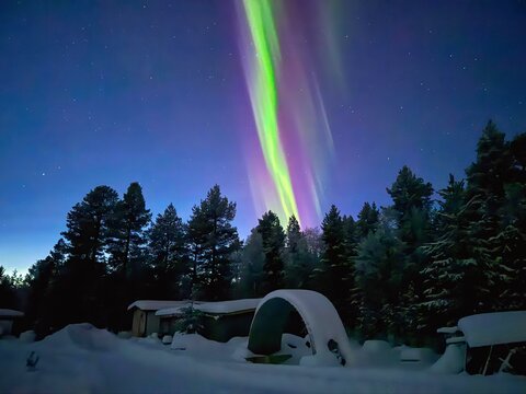 Stunning Aurora Borealis in Lapland during polar night north to the arctic circle, close to the cities of Ivalo and Inari in Finland