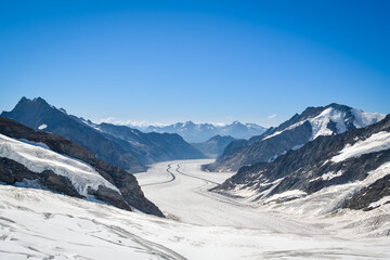 Iconic view on Aletsch glacier, the longest and largest glacier in Alps