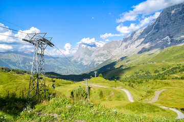 Small road under cableway above Grindelwald, Switzerland