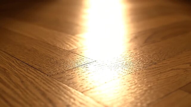 Sunlight streaming through a window onto a wooden floor creating a bright warm glow and highlighting the texture of the wood.