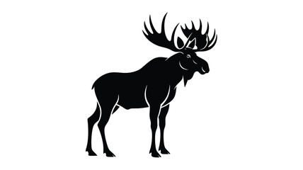 Fototapeta premium a striking black moose silhouette with large antlers against a white background