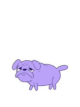 stretching up animation of cartoon unhappy pug dog