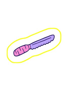 radioactive glowing animation of cartoon doodle bread knife