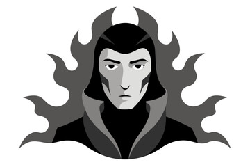 Urban Soul: Sharp Black Line Art Face with Grey and White Abstract Elements