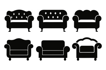 Six Living Room Sofa Silhouettes: Modern Couch Icons
