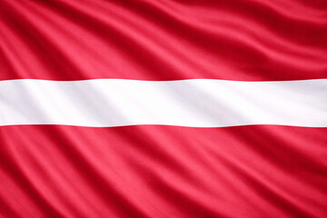Waving Latvia Flag Horizontal Background with Red White Fabric Texture