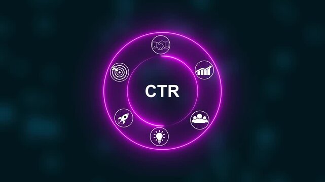 Neon Circle with CTR concept. Digital Icons Illustrating Modern Technology Applications in Business and Industry. Business, Technology, Internet and network concept.4k animation motion graphics